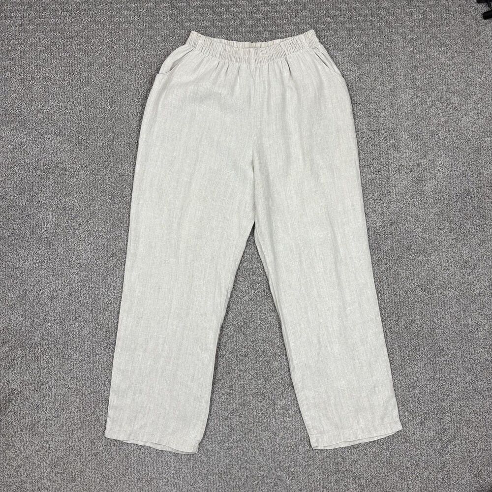 Via Vai Pants Womens Medium Beige Linen Straight Travel Pockets Capsule Beach